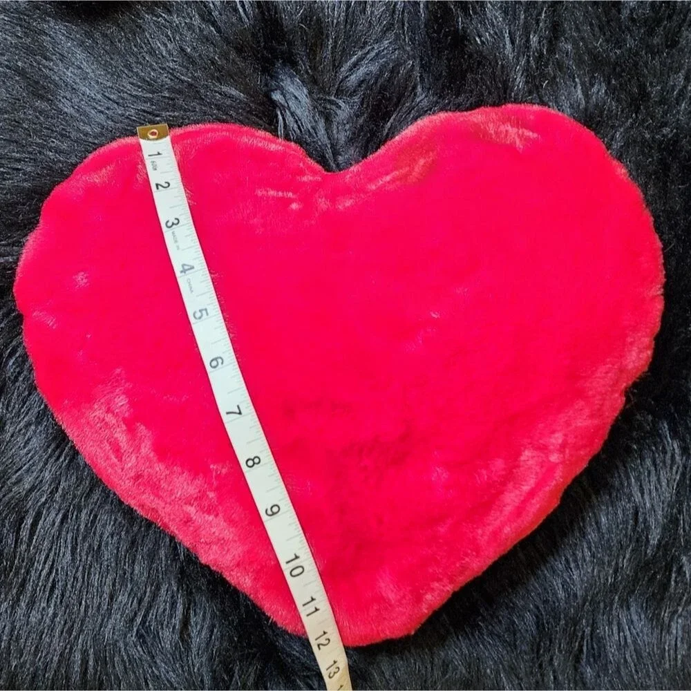 Red Faux Fur Heart Shaped Throw Pillow, 14
